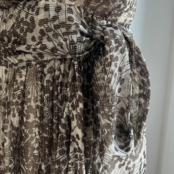 BCBGMAXAZRIA Silk Metallic Crinkle Chiffon Halter Midi Dress Ruched Waist – US 6 - Picture 11 of 12